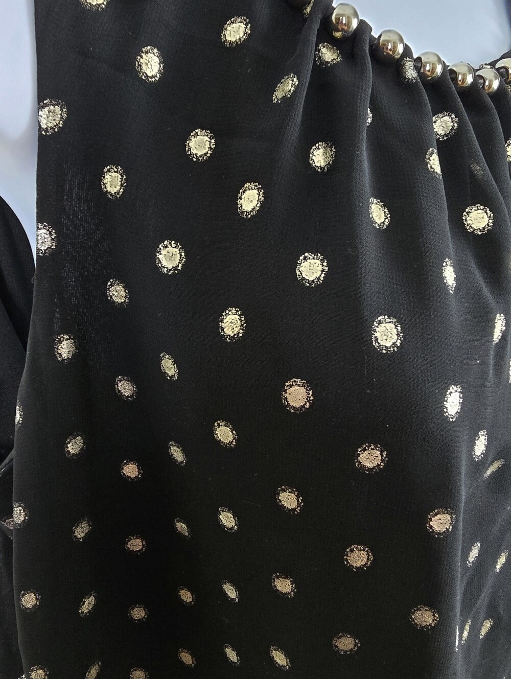 White House Black Market Black & Gold Metallic Polka Dot Embellished Blouse - S - Picture 12 of 16